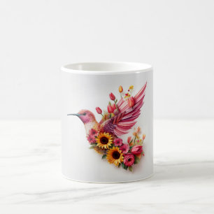 Kolibrie die met bloemen vliegt koffiemok