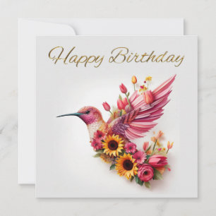 Kolibrie die vliegt met bloemen Gefeliciteerd met