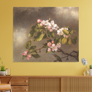 Kolibrie en appelbloesems canvas afdruk
