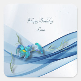 Kolibrie en blauwe golf Verjaardag vierkant sticke Vierkante Sticker