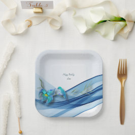 Kolibrie en blauwe golf Verjaardagspapier borden Papieren Bordje