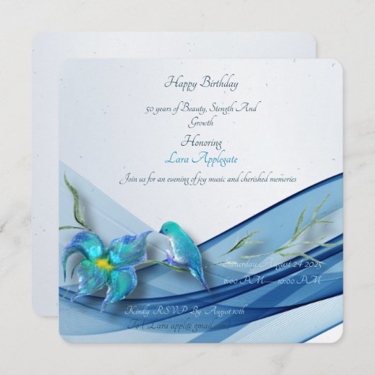 Kolibrie en blauwe golf Verjaardagsuitnodiging Kaart (Voorkant / Achterkant)