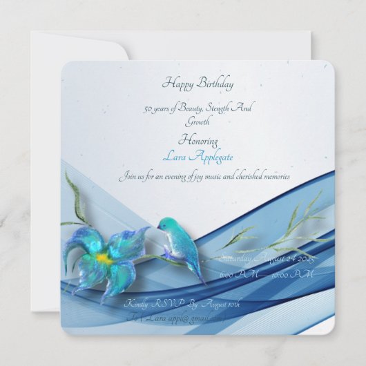 Kolibrie en blauwe golf Verjaardagsuitnodiging Kaart (Voorkant)