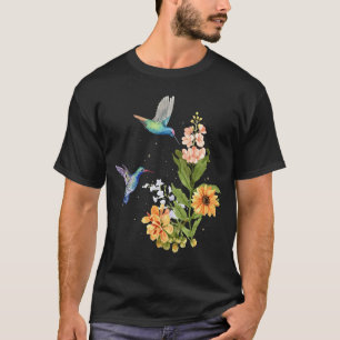 Kolibrie en Bloem Aquarel Kunst Ontwerp Vogel T-shirt