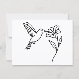 Kolibrie en Bloem – Minimalistische Zwarte Lijnkun Briefkaart