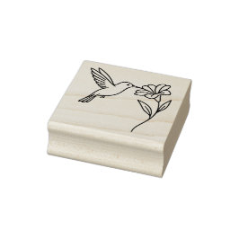 Kolibrie en Bloem – Minimalistische Zwarte Lijnkun Rubberstempel