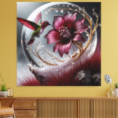 Kolibrie- en bloemdetails met edelsteenaccenten canvas afdruk (Insitu (Woonkamer))