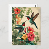 Kolibrie en bloemen:  Briefkaart (Voorkant / Achterkant)