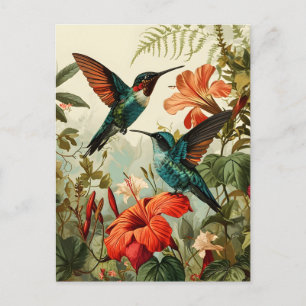 Kolibrie en bloemen:  Briefkaart