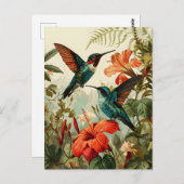 Kolibrie en bloemen:  Briefkaart (Voorkant / Achterkant)