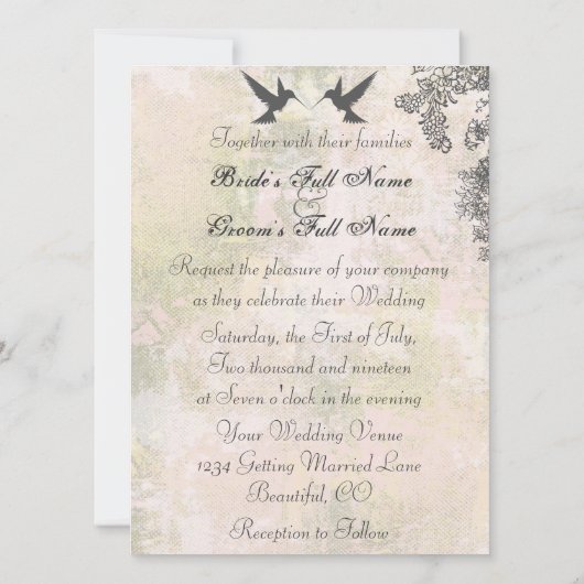 Kolibrie en bloemen bruiloft uitnodiging (Achterkant)