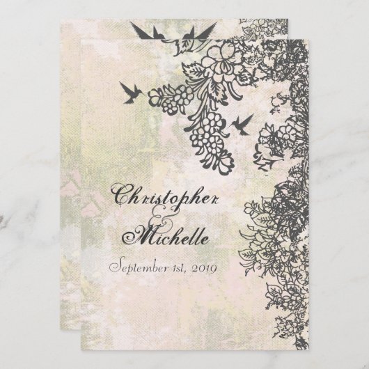 Kolibrie en bloemen bruiloft uitnodiging (Voorkant / Achterkant)