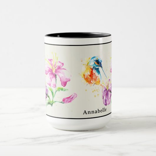 Kolibrie en Bloemen Gepersonaliseerde Mok (Midden)