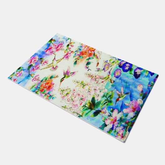 Kolibrie en bloemen landschap deurmat (Schuin)