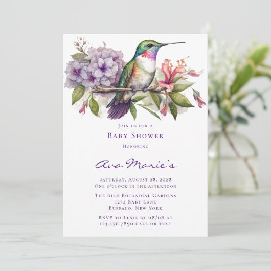 Kolibrie en Bloemen Meisje Baby shower Kaart (Staand voorkant)