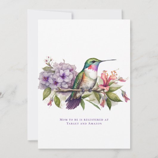 Kolibrie en Bloemen Meisje Baby shower Kaart (Achterkant)