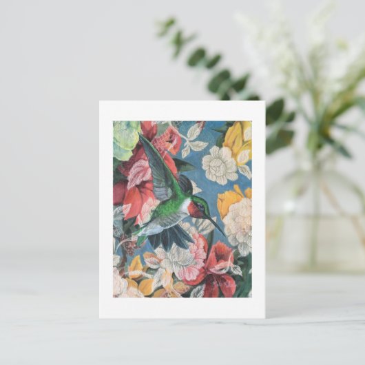 Kolibrie en bloemen nummer 3 blanco briefkaart (Staand voorkant)