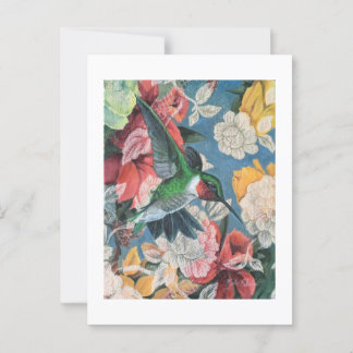 Kolibrie en bloemen nummer 3 blanco briefkaart