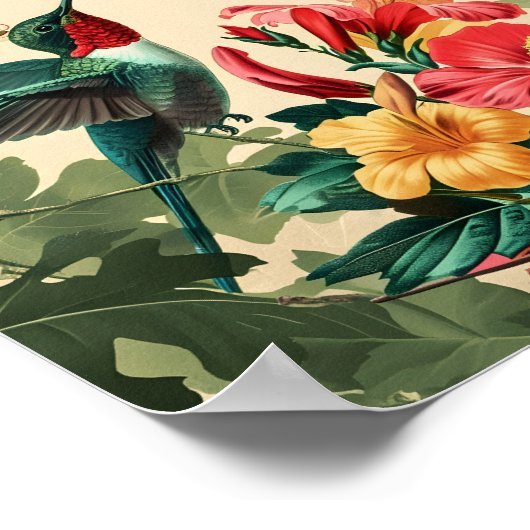 Kolibrie en bloemen:  poster (Hoek)