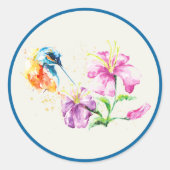 Kolibrie en bloemen ronde sticker (Voorkant)
