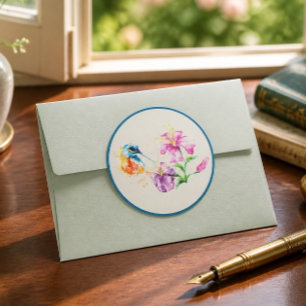 Kolibrie en bloemen ronde sticker