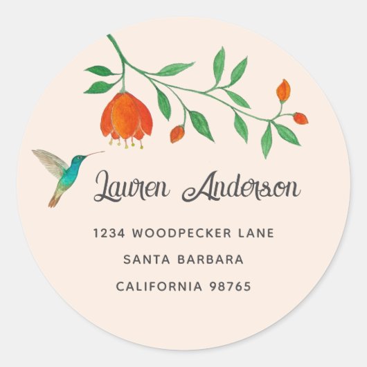 Kolibrie en Bloemen Ronde Sticker (Voorkant)