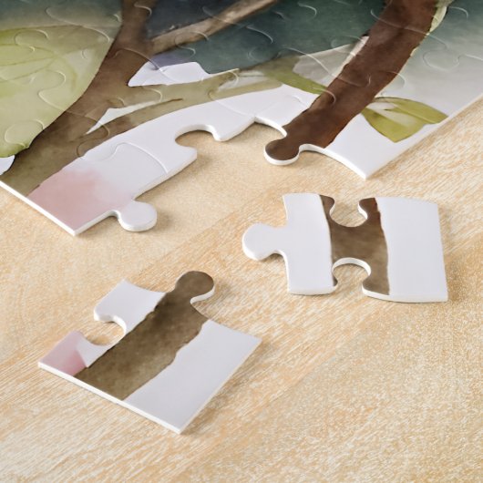 Kolibrie en bloemen Waterverf kunst Legpuzzel (Zijkant)