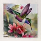 Kolibrie en bloemen Waterverf kunst Legpuzzel (Horizontaal)