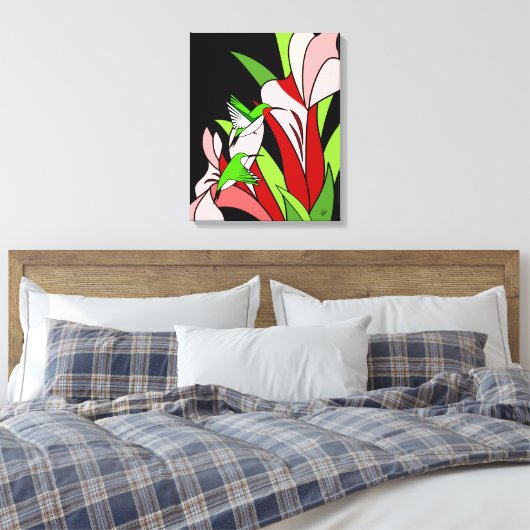 Kolibrie en bloemkunst canvas afdruk (Insitu (Slaapkamer))
