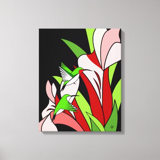 Kolibrie en bloemkunst canvas afdruk (Voorkant)