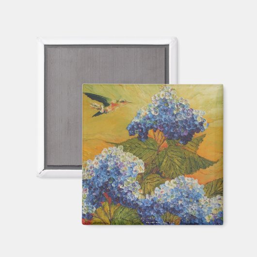 Kolibrie en Blue Hydrangea Magnet (Voorkant / Achterkant)