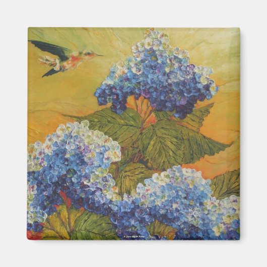 Kolibrie en Blue Hydrangea Magnet (Voorkant)