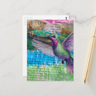 Kolibrie en boot Abstracte Mixed Media Collage Briefkaart