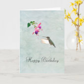 Kolibrie en de Kaart van de Verjaardag Fuschia (Gele Bloem)