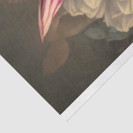 Kolibrie en donkere humeurige bloemen decoupage tissuepapier (Detail)