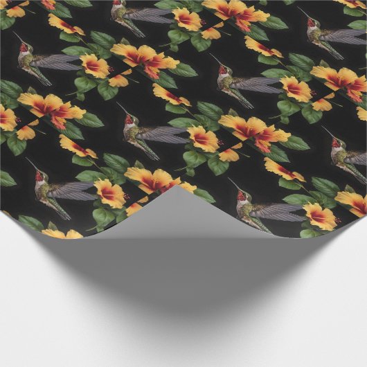 kolibrie en gele hibiscus, cadeaupapier (Hoek)