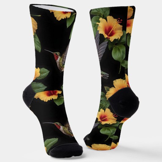 kolibrie en gele hibiscus, sokken (Gebogen)