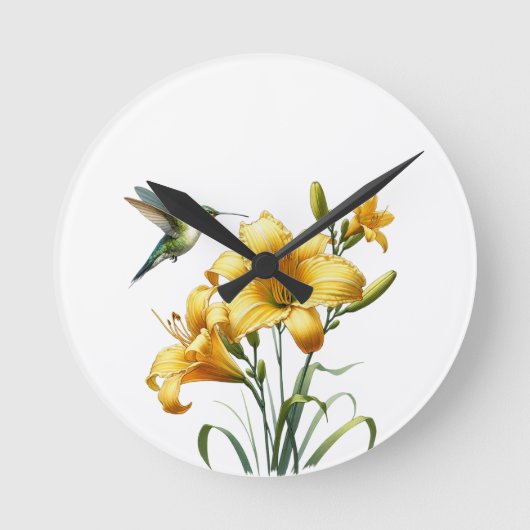 Kolibrie en Gele Lelies Wandklok" Ronde Klok (Voorkant)