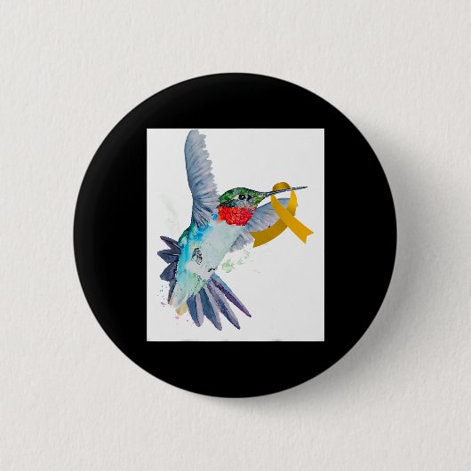 Kolibrie en gouden lint Kindertijd kanker Aware Ronde Button 5,7 Cm (Voorkant)