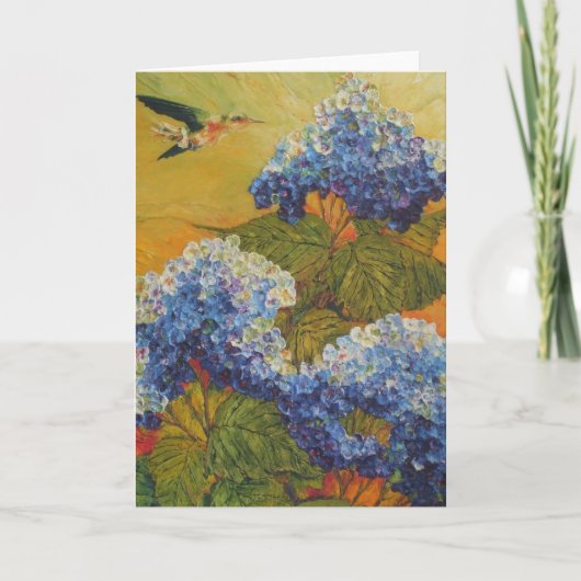 Kolibrie en het Blauwe Wenskaart van de Hydrangea Kaart (Voorkant)