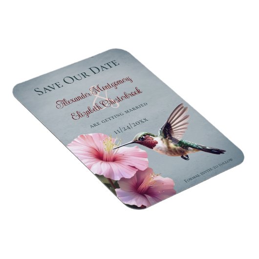 Kolibrie en Hibiscus | Blauw De datum opslaan Magneet (Rechterzijde)