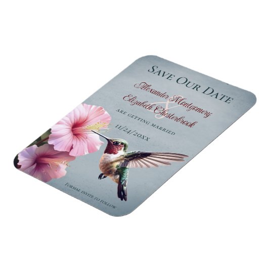 Kolibrie en Hibiscus | Blauw De datum opslaan Magneet (Linkerzijde)