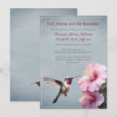 Kolibrie en Hibiscus | Blauw repetitie diner Kaart (Voorkant / Achterkant)