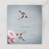 Kolibrie en Hibiscus | Blauwe receptie Plaatskaartje (Buitenkant ongevouwen)