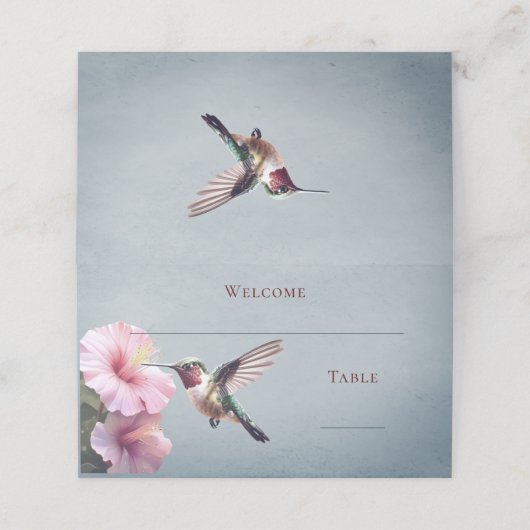 Kolibrie en Hibiscus | Blauwe receptie Plaatskaartje (Buitenkant ongevouwen)