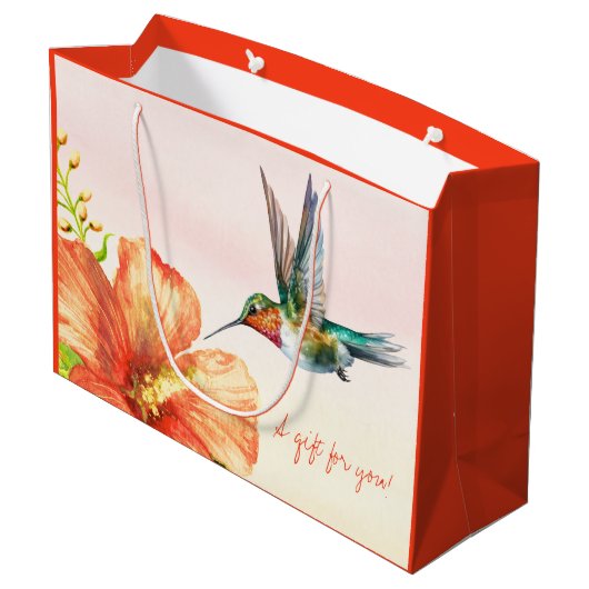 Kolibrie en Hibiscus Bloem Groot Cadeauzakje (Achterkant Gekanteld)