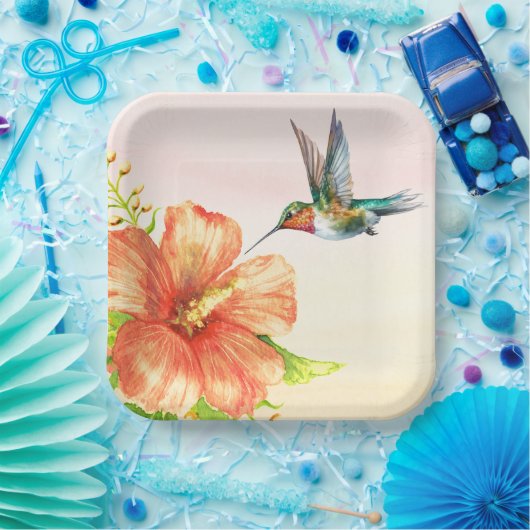 Kolibrie en Hibiscus Bloem Papieren Bordje (Feest)