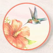Kolibrie en Hibiscus Bloem Zandsteen Onderzetter (Voorkant)