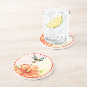 Kolibrie en Hibiscus Bloem Zandsteen Onderzetter