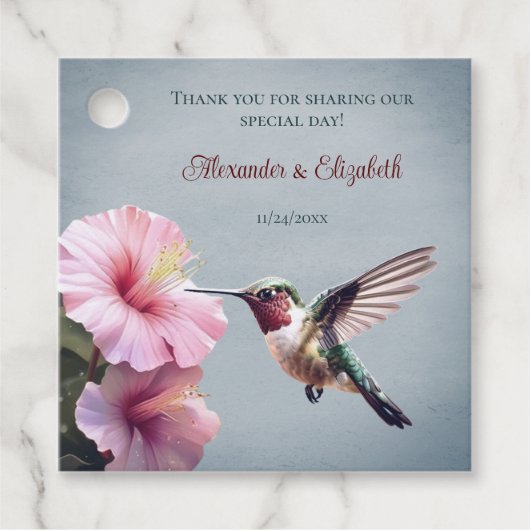 Kolibrie en Hibiscus bruiloft | Blauw Bedankjes Labels (Voorkant)